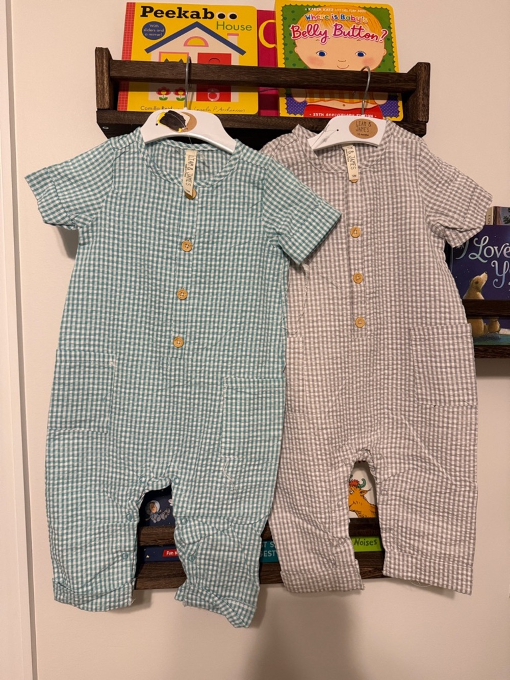 Liam & James Gray Gingham Baby Romper